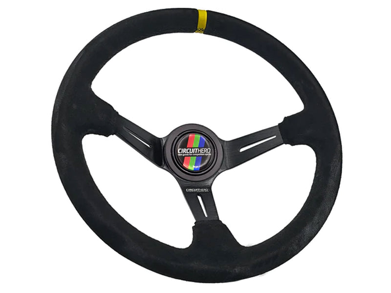 Circuit Hero 350mm Slotted 3-Spoke Suede Steering Wheel