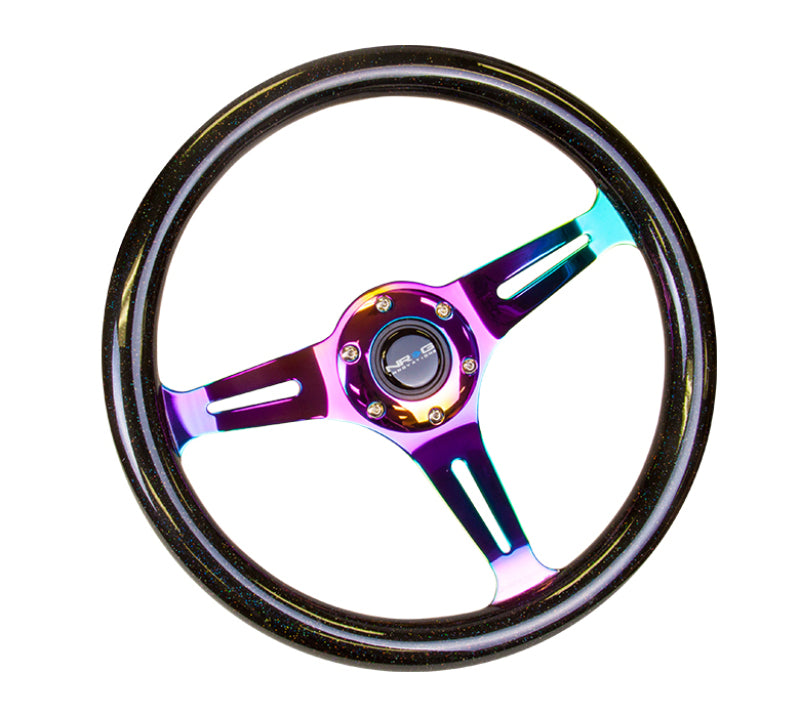 NRG Wood Grain Steering Wheel -350mm (Black Sparkle Galaxy Grip / Neochrome Spokes)