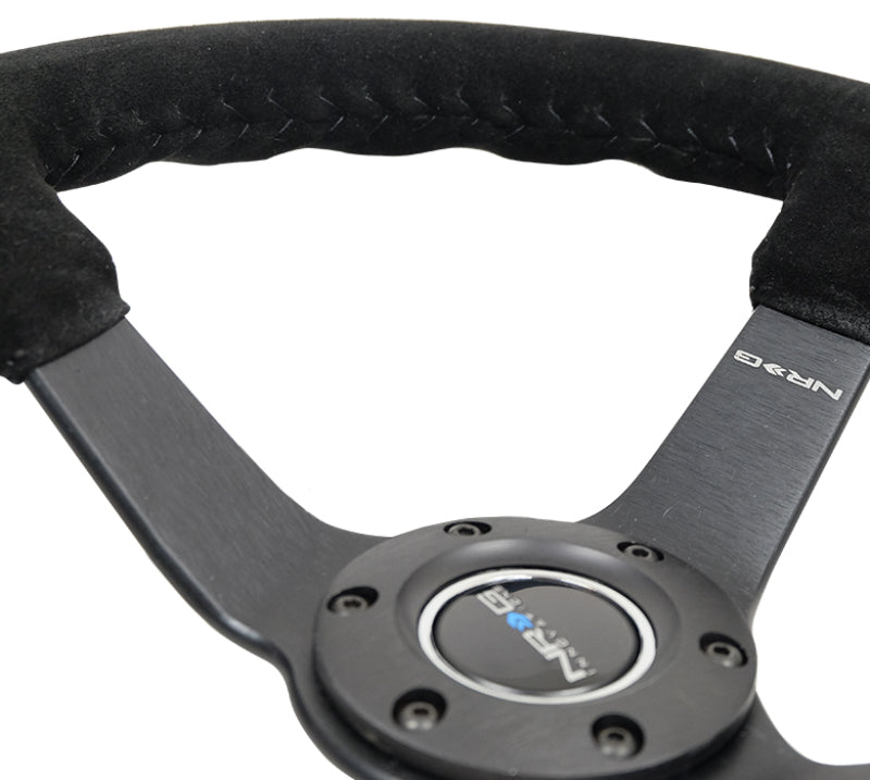 NRG Steering Wheel - 350mm / 3" Deep Dish (Black Suede/Black Bball Stitch/Matte Black Spokes)