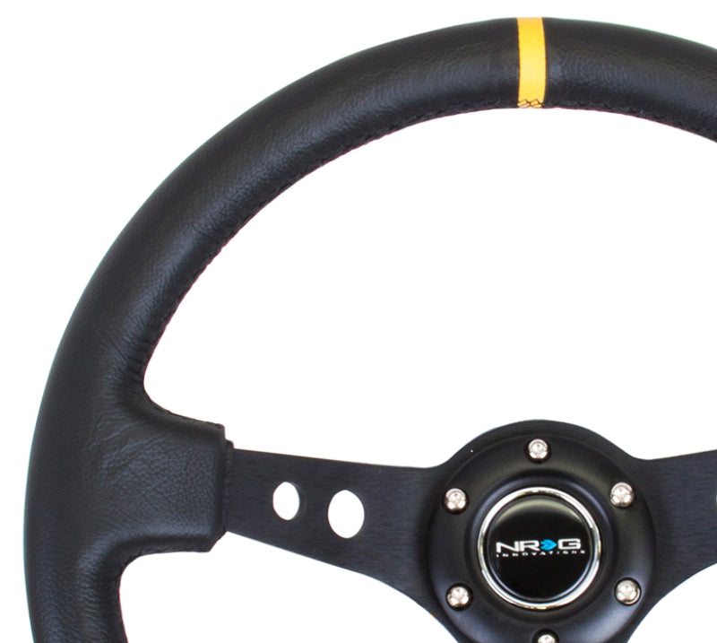 NRG Steering Wheel - 350mm / 3" Deep Dish (Black Leather / Black Spokes / Yellow Mark)