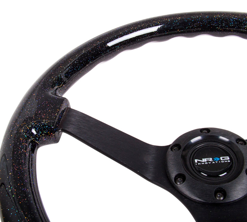 NRG Wood Grain Steering Wheel - 350mm / 3" Deep Dish (Black Sparkle Grip / Black Spokes)