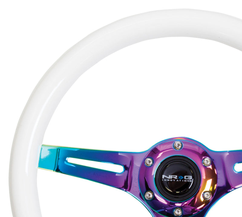 NRG Wood Grain Steering Wheel - 350mm (Glow-N-The-Dark Green Grip / Neochrome Spokes)