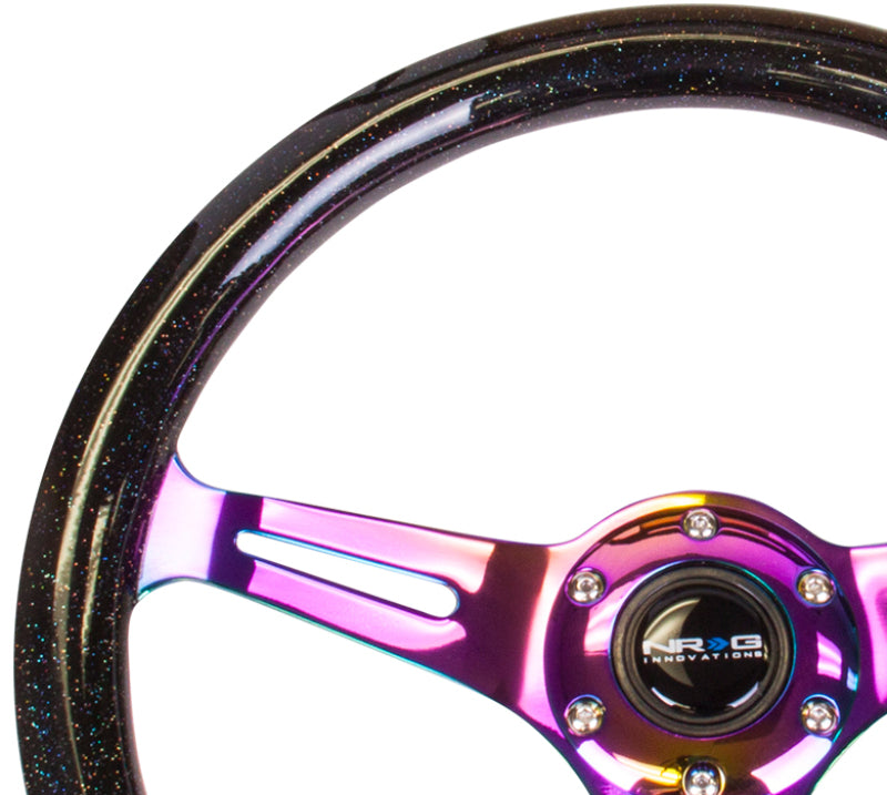 NRG Wood Grain Steering Wheel -350mm (Black Sparkle Galaxy Grip / Neochrome Spokes)