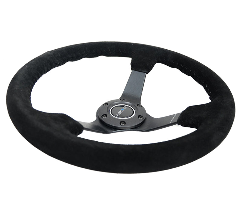 NRG Steering Wheel - 350mm / 3" Deep Dish (Black Suede/Black Bball Stitch/Matte Black Spokes)