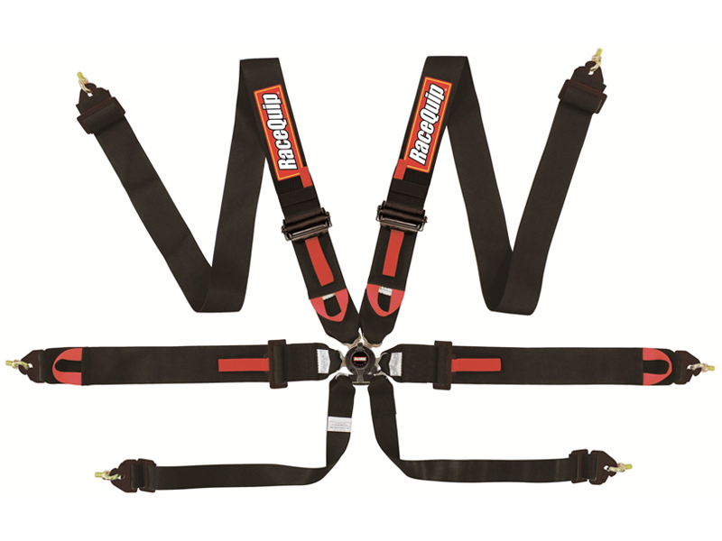 RaceQuip FIA Camlock 6pt Pull-Down Harness - Black