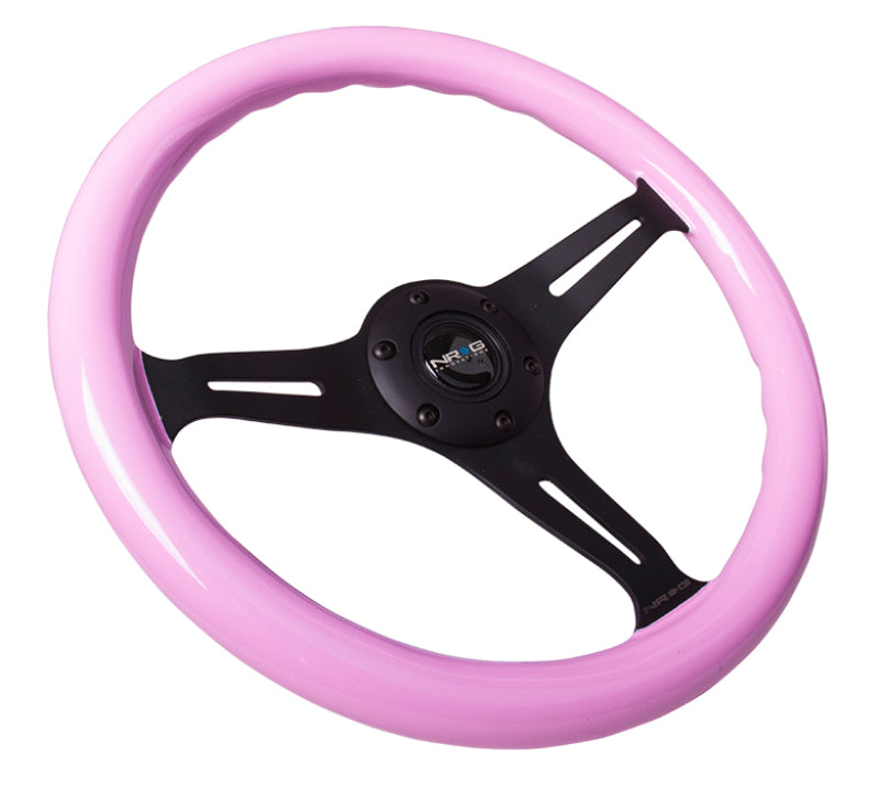 NRG Wood Grain Steering Wheel - 350mm (Pink Grip / Black Spokes)