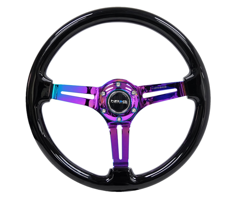 NRG Wood Grain Steering Wheel - 350mm / 3" Deep Dish (Black Grip / Neochrome Spokes)