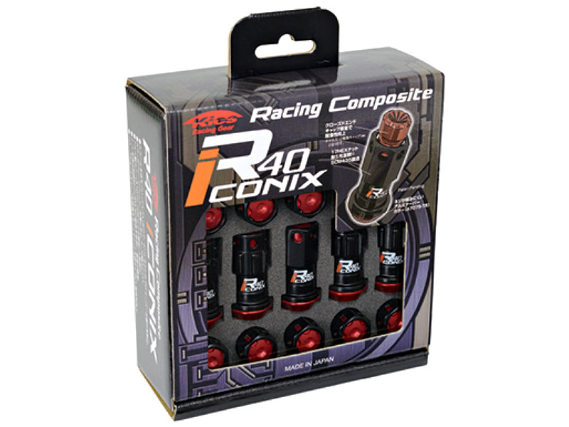 Project Kics R40 Iconix Lug Nuts - 14x1.5 Black w/ Red Caps (16 Lugs + 4 Locks)