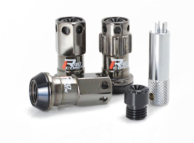 Project Kics R40 Iconix Lug Nuts - 12x1.5 Classical w/ Black Caps (16 Lugs + 4 Locks)