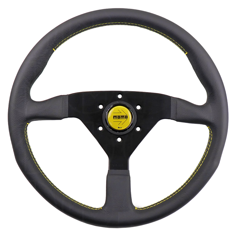 Momo Montecarlo Steering Wheel - 350mm (Black Leather / Yellow Stitching)