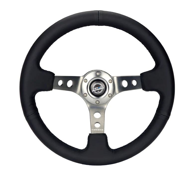 NRG Steering Wheel - 350mm / 3" Deep Dish (Black Leather Grip / Gunmetal Spokes)