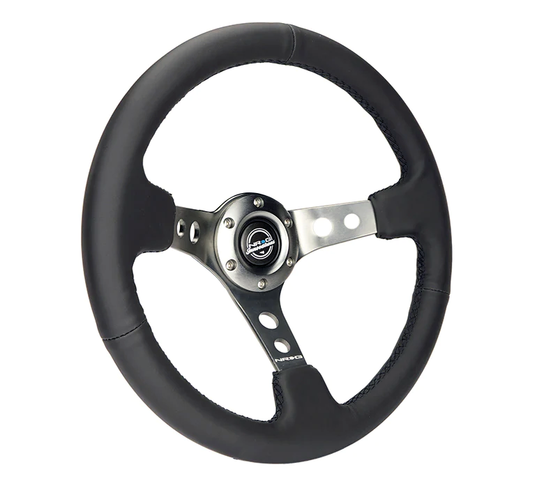 NRG Steering Wheel - 350mm / 3" Deep Dish (Black Leather Grip / Gunmetal Spokes)