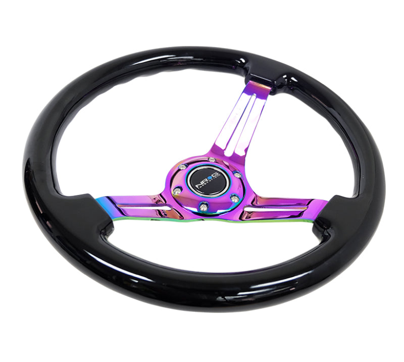 NRG Wood Grain Steering Wheel - 350mm / 3" Deep Dish (Black Grip / Neochrome Spokes)