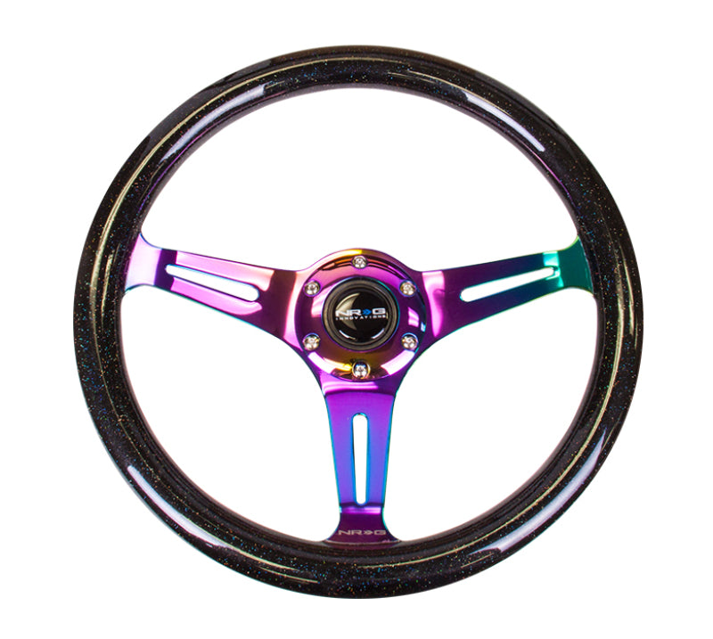 NRG Wood Grain Steering Wheel -350mm (Black Sparkle Galaxy Grip / Neochrome Spokes)