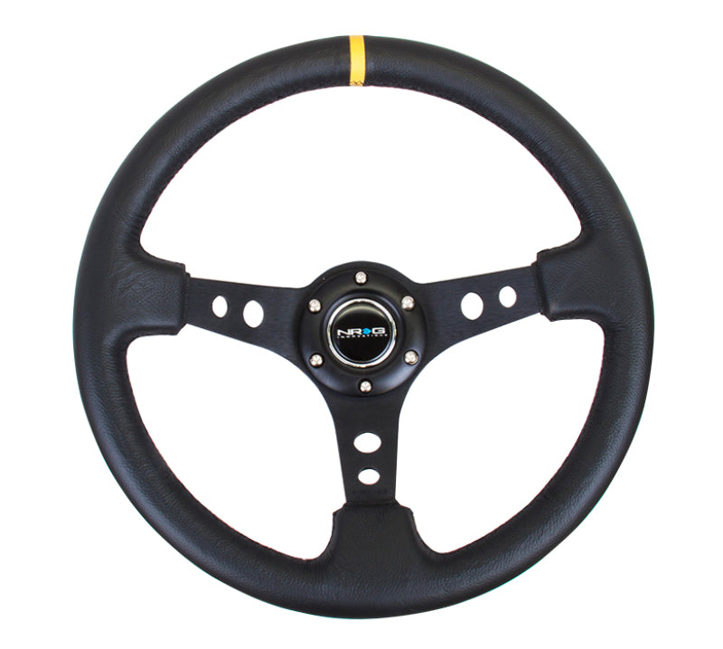 NRG Steering Wheel - 350mm / 3" Deep Dish (Black Leather / Black Spokes / Yellow Mark)