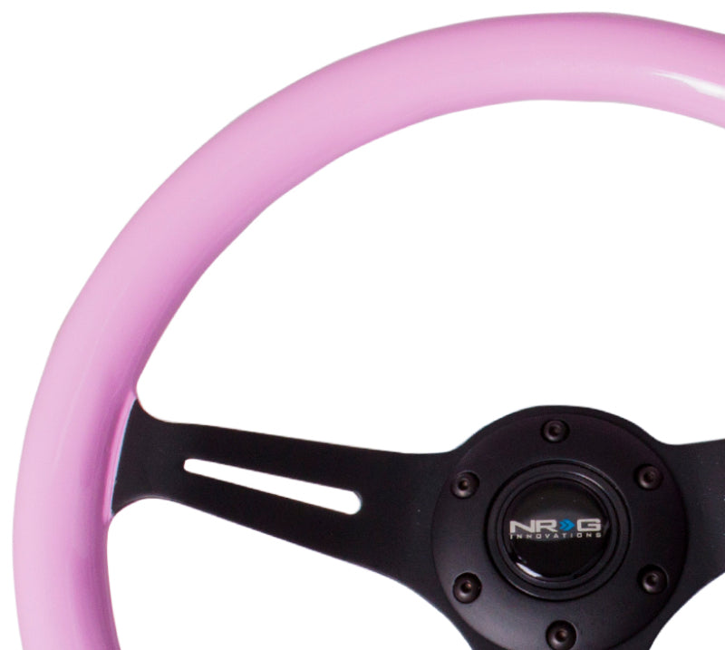 NRG Wood Grain Steering Wheel - 350mm (Pink Grip / Black Spokes)