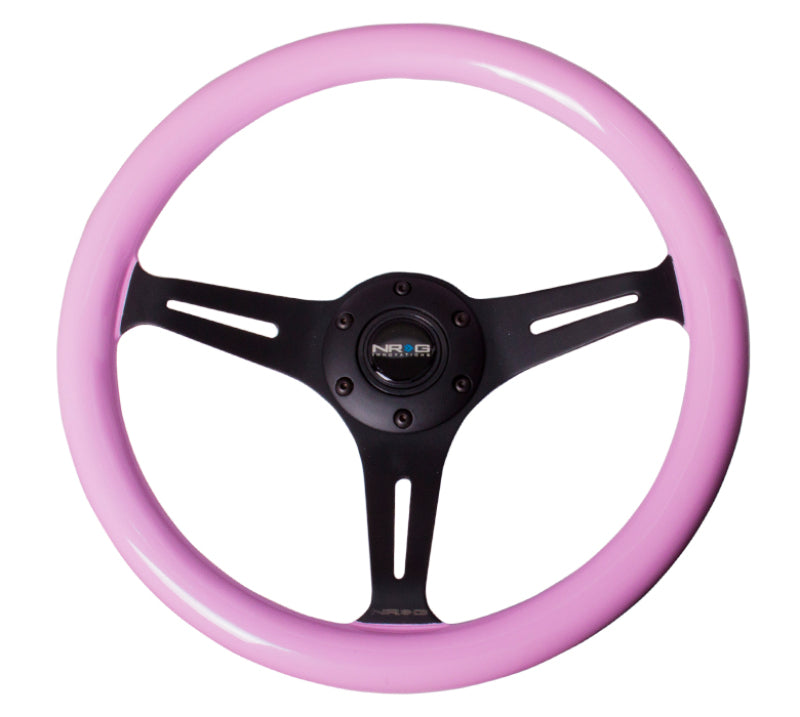 NRG Wood Grain Steering Wheel - 350mm (Pink Grip / Black Spokes)