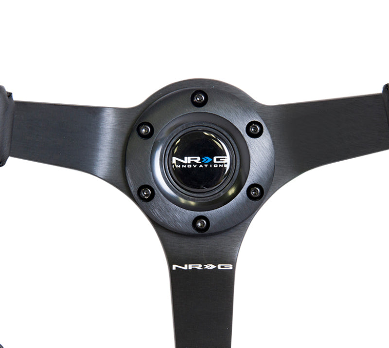 NRG Steering Wheel - 350mm / 3" Deep Dish (Black Leather / Black BBall Stitch)