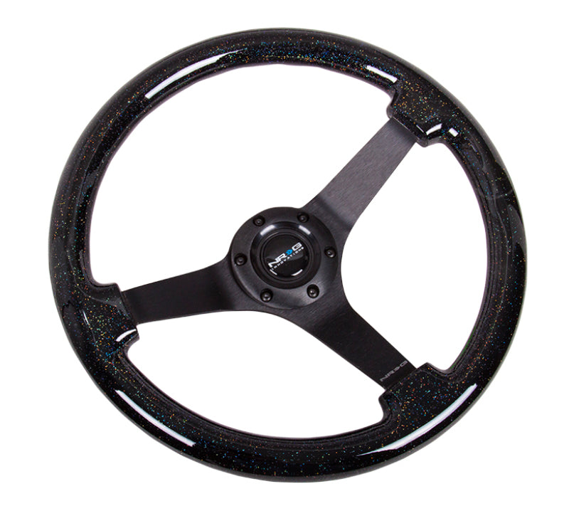 NRG Wood Grain Steering Wheel - 350mm / 3" Deep Dish (Black Sparkle Grip / Black Spokes)