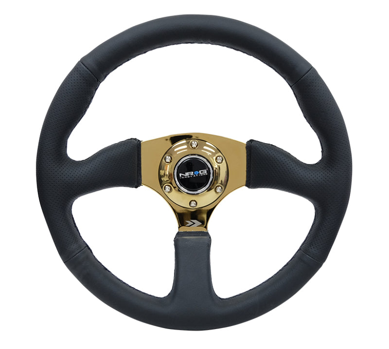 NRG Steering Wheel - 350mm / 2.5" Deep Dish (Leather Race  Grip / Gold Spokes)