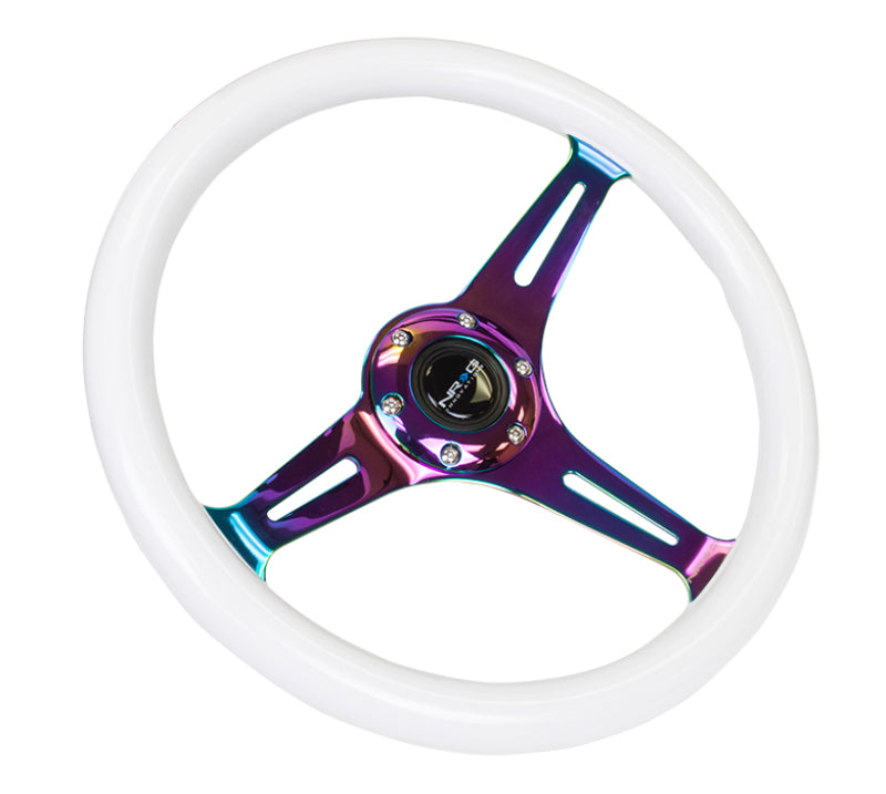 NRG Wood Grain Steering Wheel - 350mm (Glow-N-The-Dark Green Grip / Neochrome Spokes)