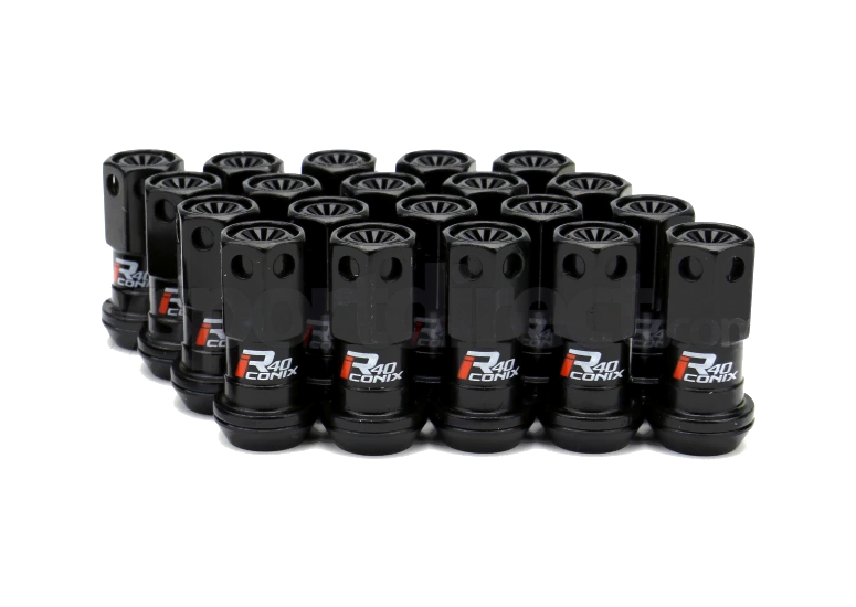Project Kics R40 Iconix Lug Nuts - 12x1.5 Black w/ Black Caps (20 Lugs - No Locks)