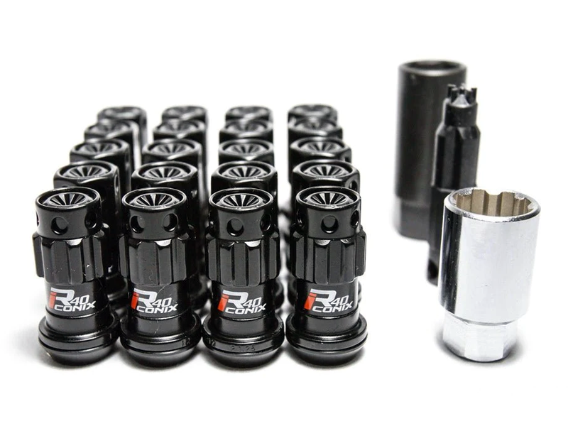 Project Kics R40 Iconix Lug Nuts - 14x1.5 Black w/ Black Caps (16 Lugs + 4 Locks)