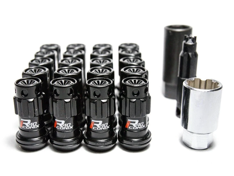 Project Kics R40 Iconix Lug Nuts - 12x1.5 Black w Black Caps (16 Lugs + 4 Locks)