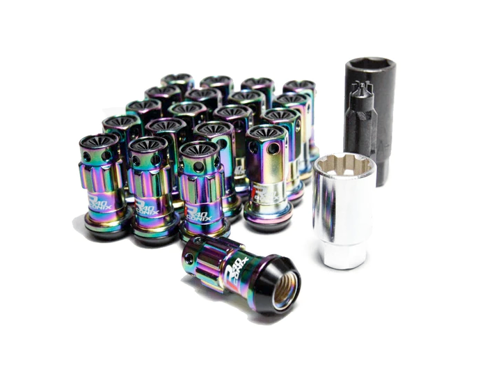 Project Kics R40 Iconix Lug Nuts - 12x1.5 Neochrome w/ Black Caps (16 Lugs + 4 Locks)