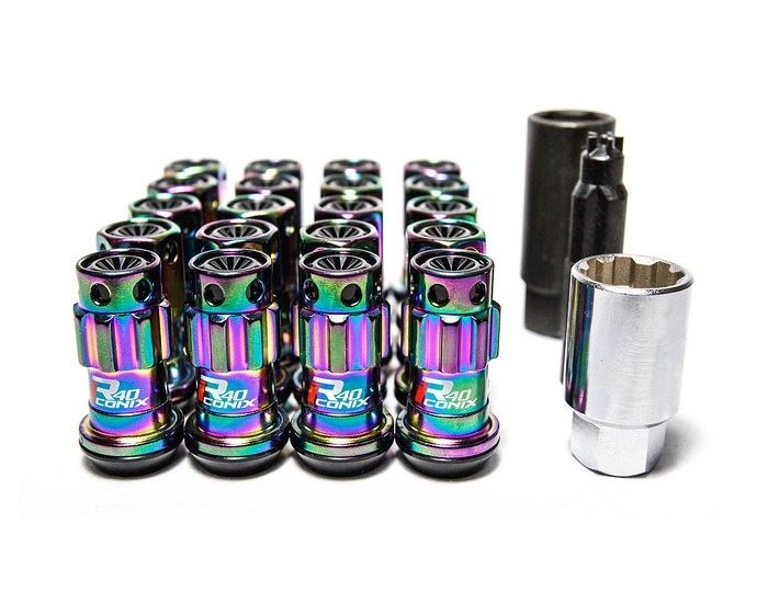 Project Kics R40 Iconix Lug Nuts - 12x1.5 Neochrome w/ Black Caps (16 Lugs + 4 Locks)