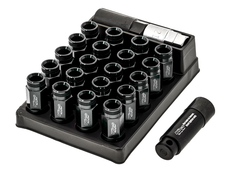 Project Kics 53mm Open-End Leggdura Racing Shell Type Lug Nuts - 12x1.25 Black (16 Lugs + 4 Locks)