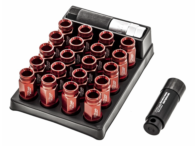 Project Kics 53mm Open-End Leggdura Racing Shell Type Lug Nuts -12x1.25 Red (16 Lugs + 4 Locks)