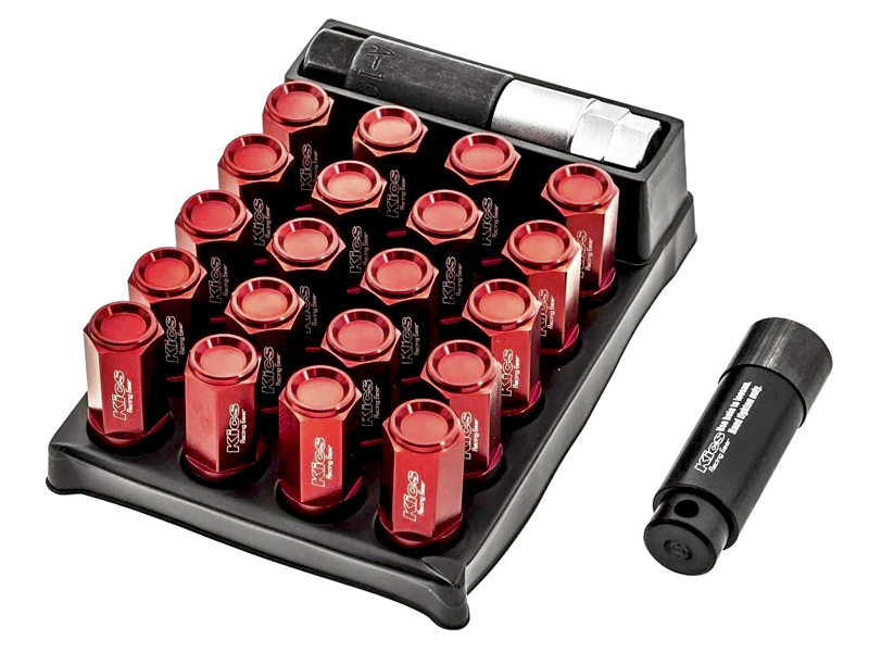 Project Kics 53mm Closed-End Leggdura Racing Shell Type Lug Nuts - 12x1.5 Red (16 Lugs + 4 Locks)