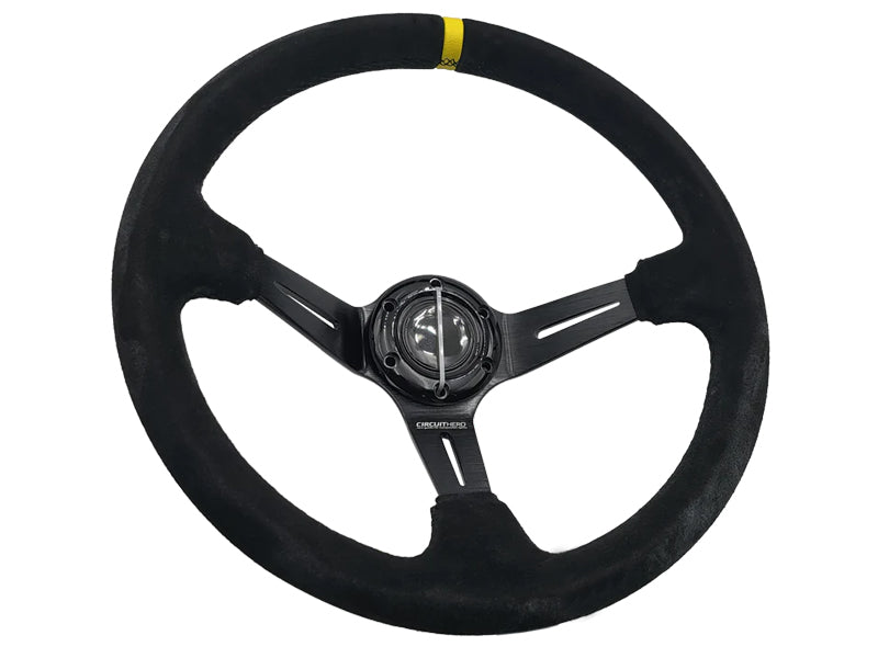 Circuit Hero 350mm Slotted 3-Spoke Suede Steering Wheel
