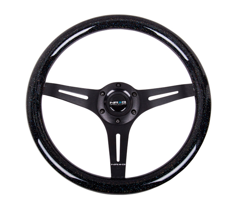 NRG Wood Grain Steering Wheel - 350mm (Black Sparkled Grip / Black Spokes)