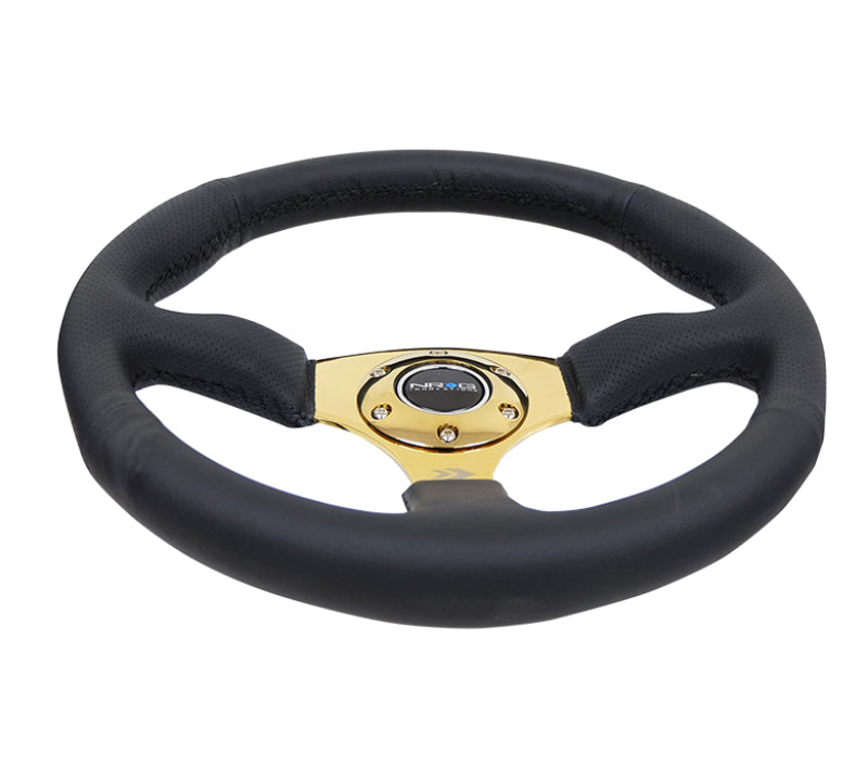 NRG Steering Wheel - 350mm / 2.5" Deep Dish (Leather Race  Grip / Gold Spokes)