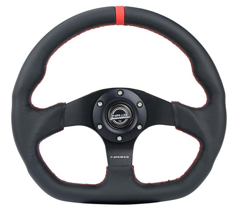 NRG Flat Bottom Steering Wheel - 320mm (Sport Leather / Red Stitching / Red Center Mark)