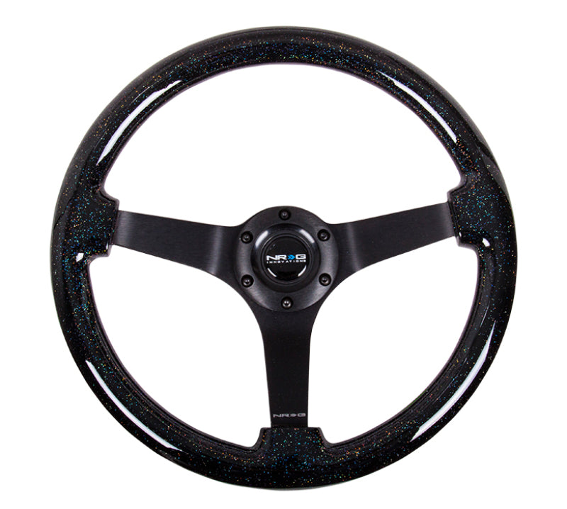 NRG  Wood Grain Steering Wheel - 350mm / 3" Deep Dish (Black Sparkle Grip / Black Spokes)