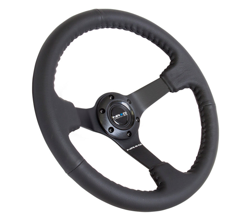 NRG Steering Wheel - 350mm / 3" Deep Dish (Black Leather / Black BBall Stitch)