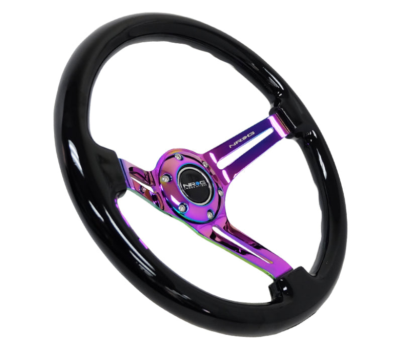 NRG Wood Grain Steering Wheel - 350mm / 3" Deep Dish (Black Grip / Neochrome Spokes)