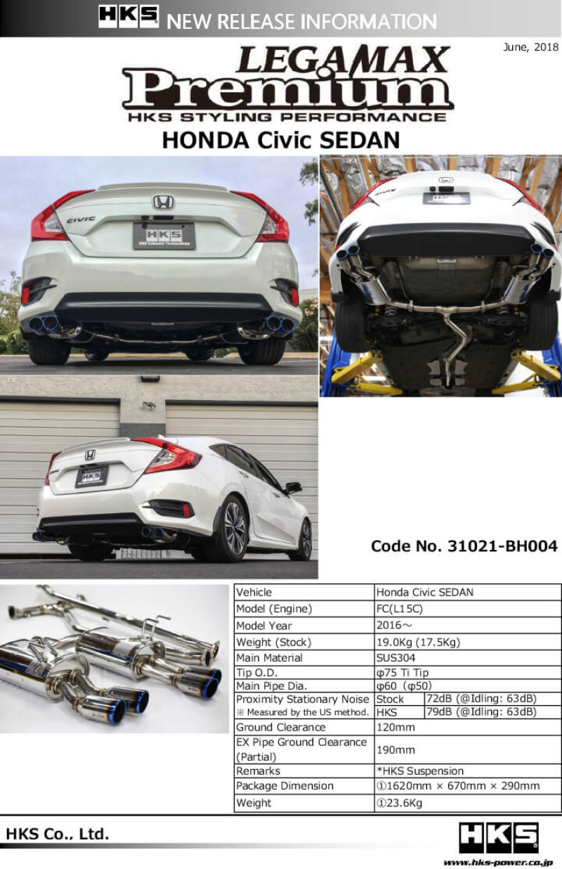 HKS LEGAMAX Premium Exhaust 17-20 Honda Civic Sedan FC