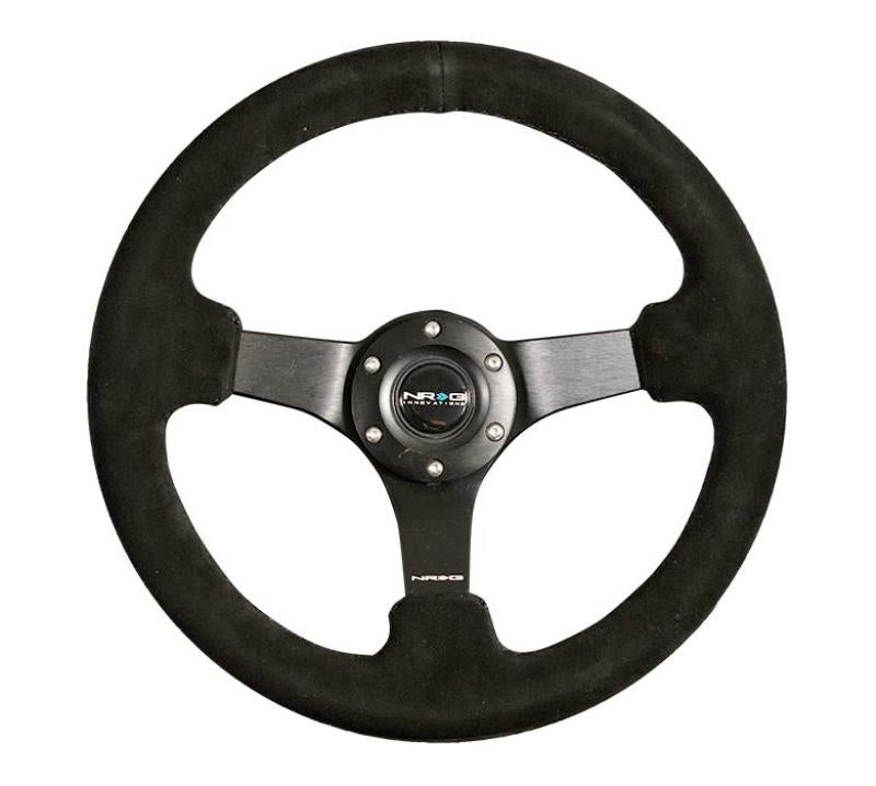 NRG Steering Wheel - 330mm / 3" Deep Dish (Black Suede / Criss Cross Stitch / Black Spokes)