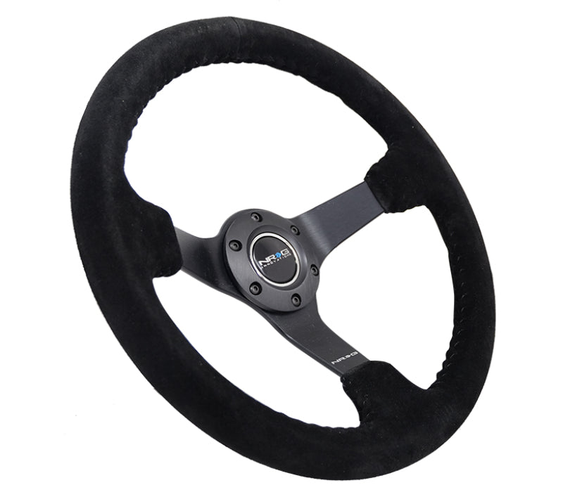 NRG Steering Wheel - 350mm / 3" Deep Dish (Black Suede/Black Bball Stitch/Matte Black Spokes)