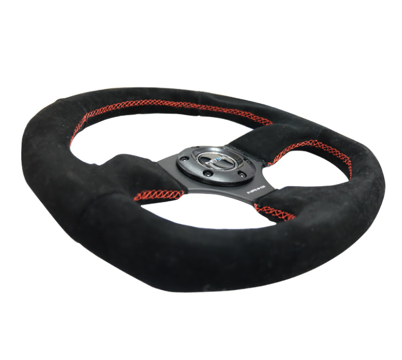 NRG Steering Wheel - 320mm (Black Suede Grip / Red Stitching)