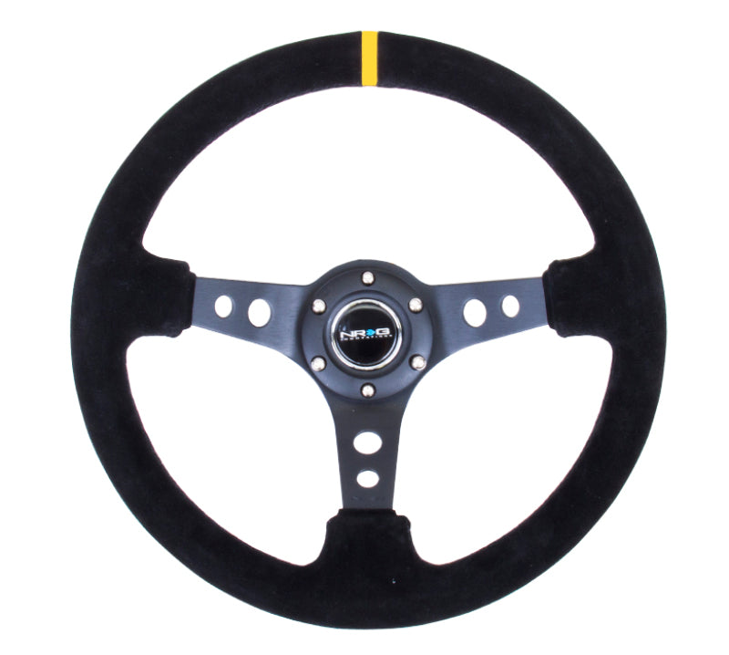 NRG Steering Wheel - 350mm / 3" Deep Dish (Black Suede Grip / Yellow Center Mark)