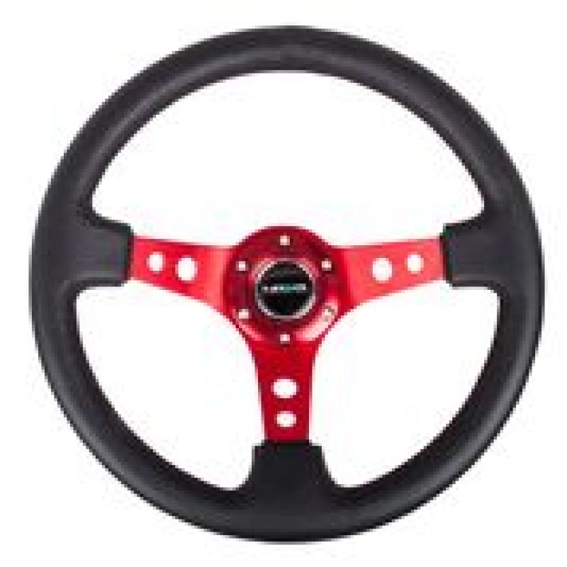 NRG Steering Wheel - 350mm / 3" Deep Dish (Black Leather Grip / Red Spokes)