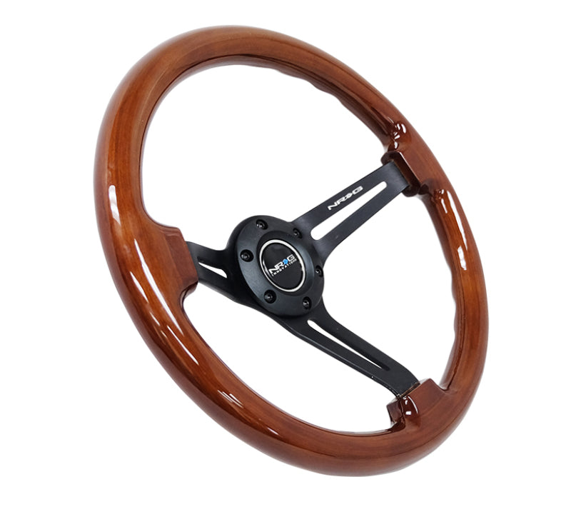 NRG Wood Grain Steering Wheel - 350mm / 3" Deep Dish ( Brown Grip / Matte Black Spokes)