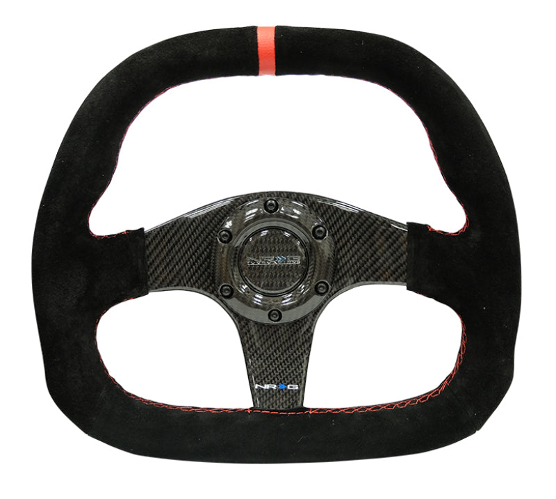 NRG CF Flat Bottom Steering Wheel - 320mm (Black Suede/Red Stitch & Red Center Mark)