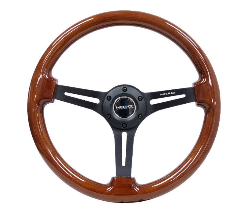 NRG Wood Grain Steering Wheel - 350mm / 3" Deep Dish ( Brown Grip / Matte Black Spokes)