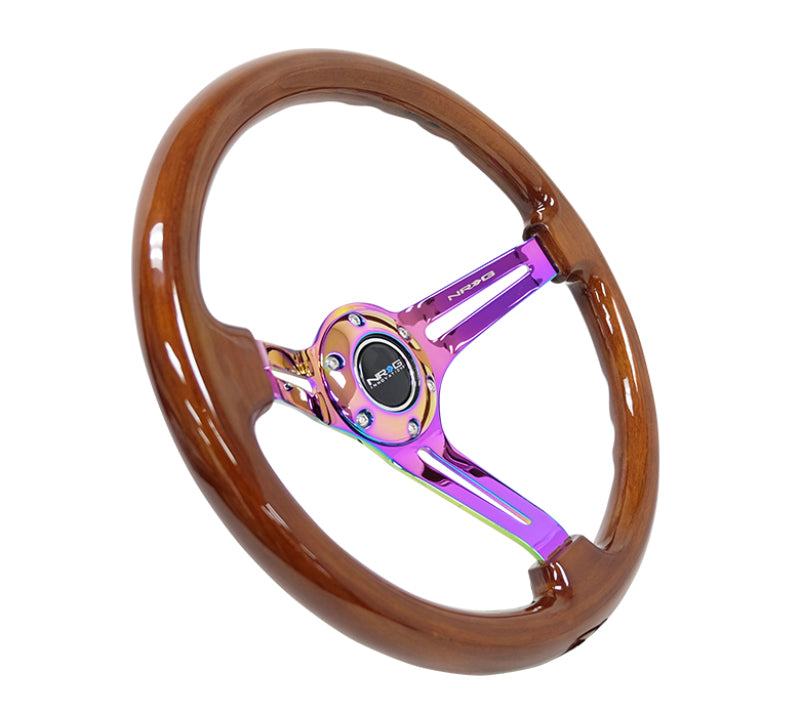 NRG Wood Grain Steering Wheel - 350mm / 3" Deep Dish (Brown Grip / Neochrome Spokes)
